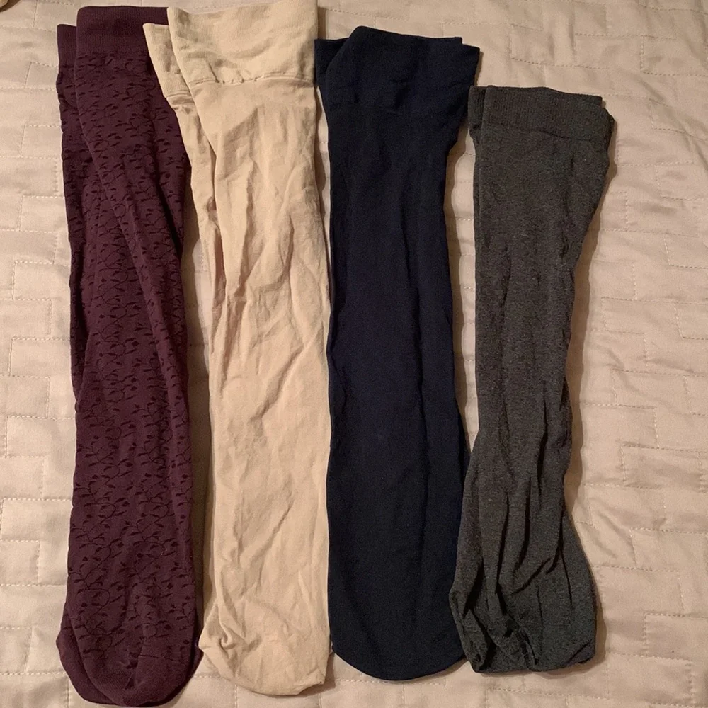 Four pairs of knee-high stretch stockings hosiery plum beige black gray socks